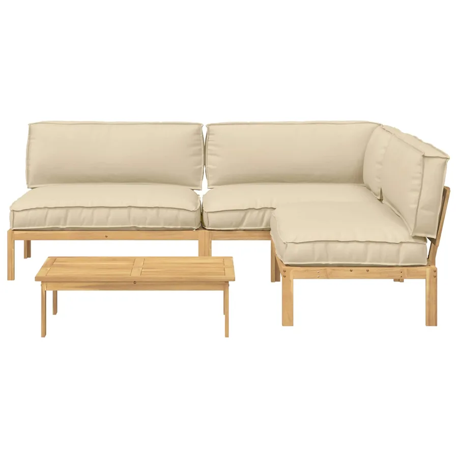 Ensemble de Canapés Uni 4 pcs Beige Bois d'Acacia Massif - 10