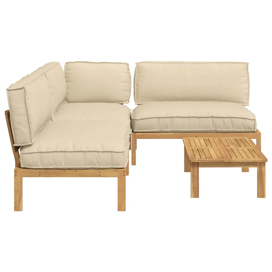 Ensemble de Canapés Uni 4 pcs Beige Bois d'Acacia Massif - 11