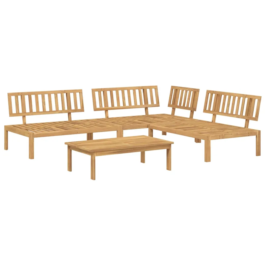 Ensemble de Canapés Uni 4 pcs Beige Bois d'Acacia Massif - 3