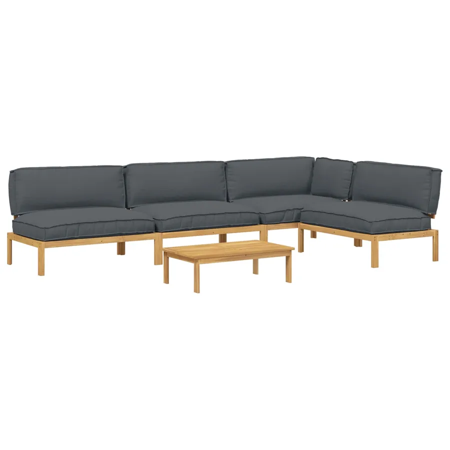 Ensemble de Canapés Uni 5 pcs Anthracite Bois d'Acacia Massif - 2