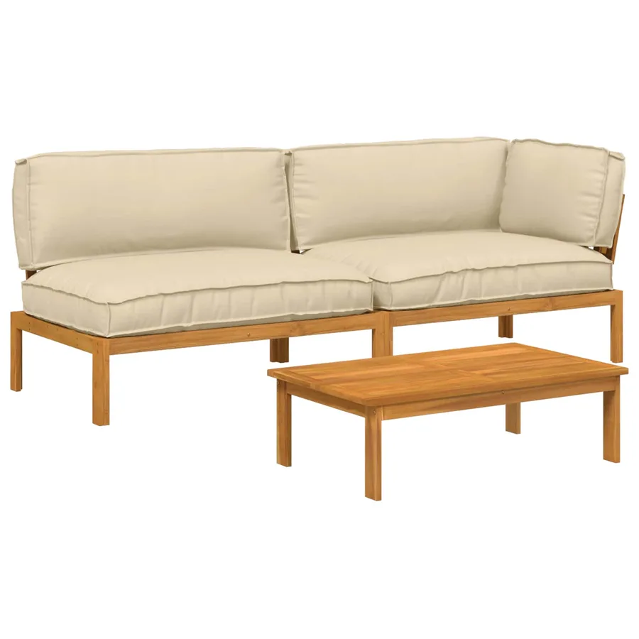 Ensemble de Canapés Uni 3 pcs Beige Bois d'Acacia Massif - 2
