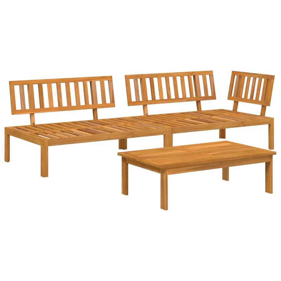 Ensemble de Canapés Uni 3 pcs Beige Bois d'Acacia Massif - 3