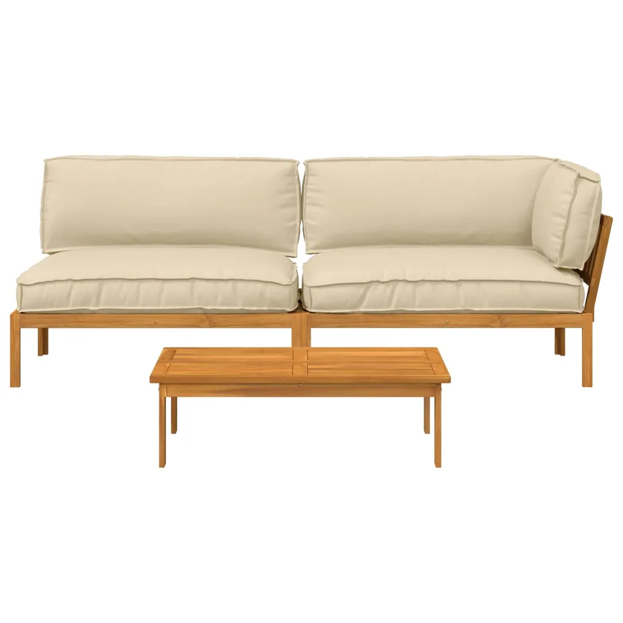 Ensemble de Canapés Uni 3 pcs Beige Bois d'Acacia Massif - 8