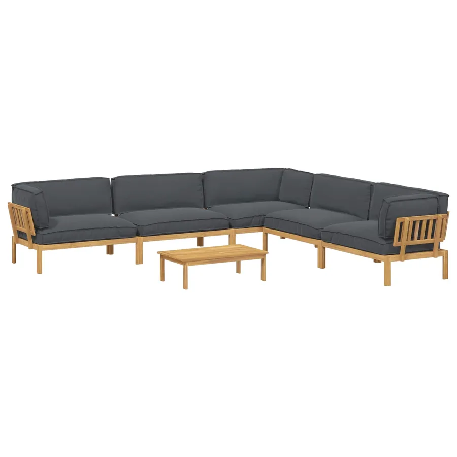 Ensemble de Canapés Uni 6 pcs Anthracite Bois d'Acacia Massif - 2