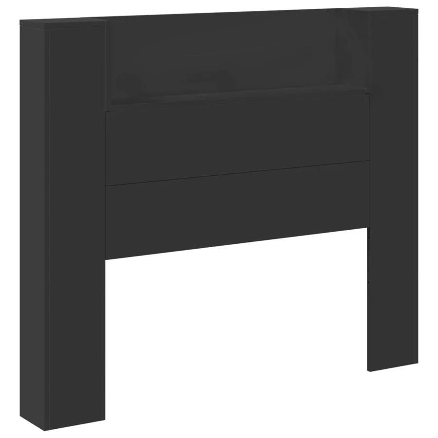 Tête de lit de rangement avec LED Noir Bois d'ingénierie - 2