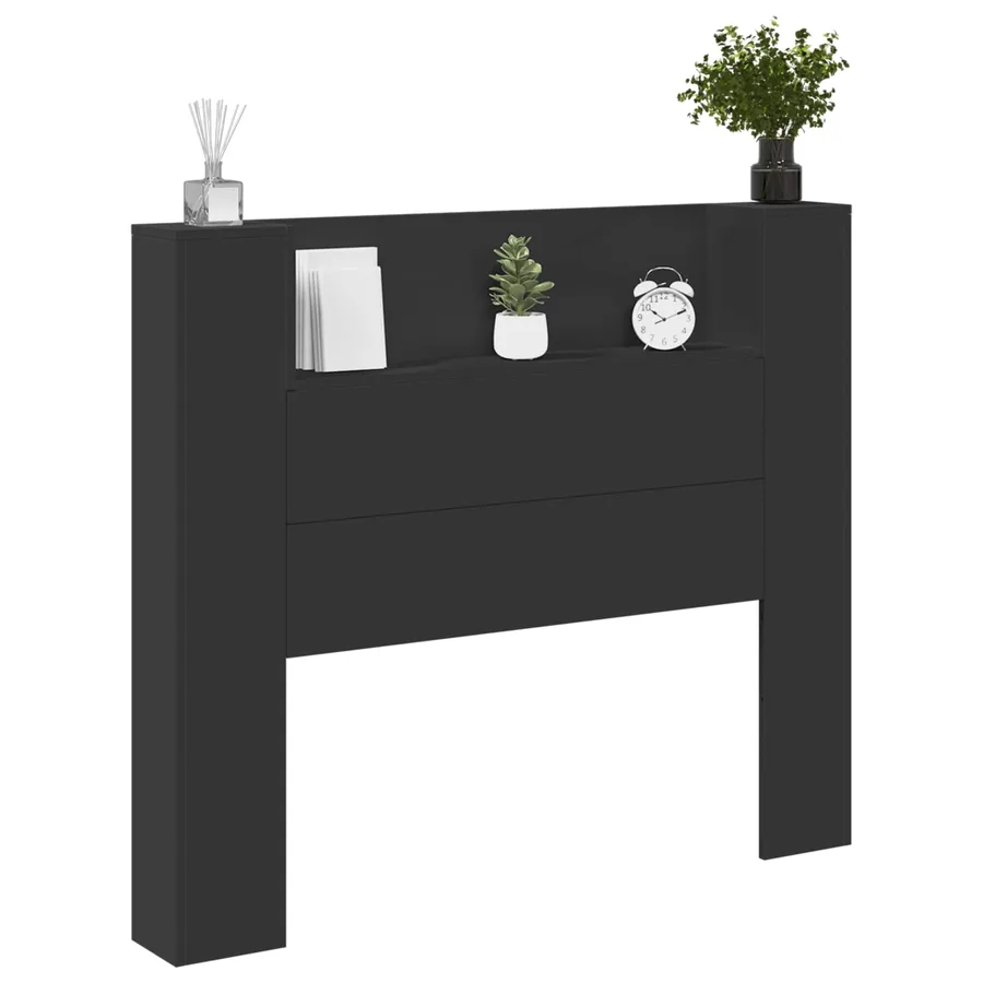 Tête de lit de rangement avec LED Noir Bois d'ingénierie - 3
