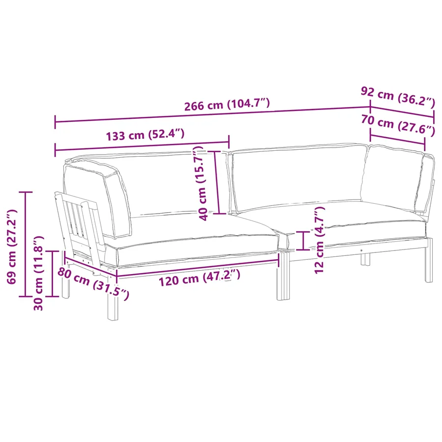 Ensemble de Canapés Uni 2 pcs Anthracite Bois d'Acacia Massif - 15