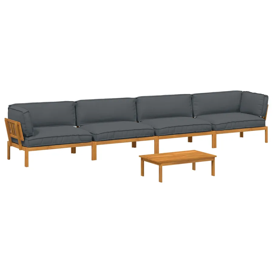 Ensemble de Canapés Uni 5 pcs Anthracite Bois d'Acacia Massif - 2