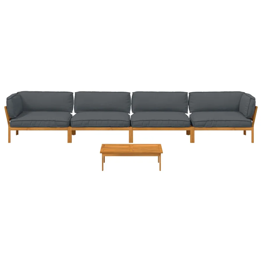 Ensemble de Canapés Uni 5 pcs Anthracite Bois d'Acacia Massif - 8