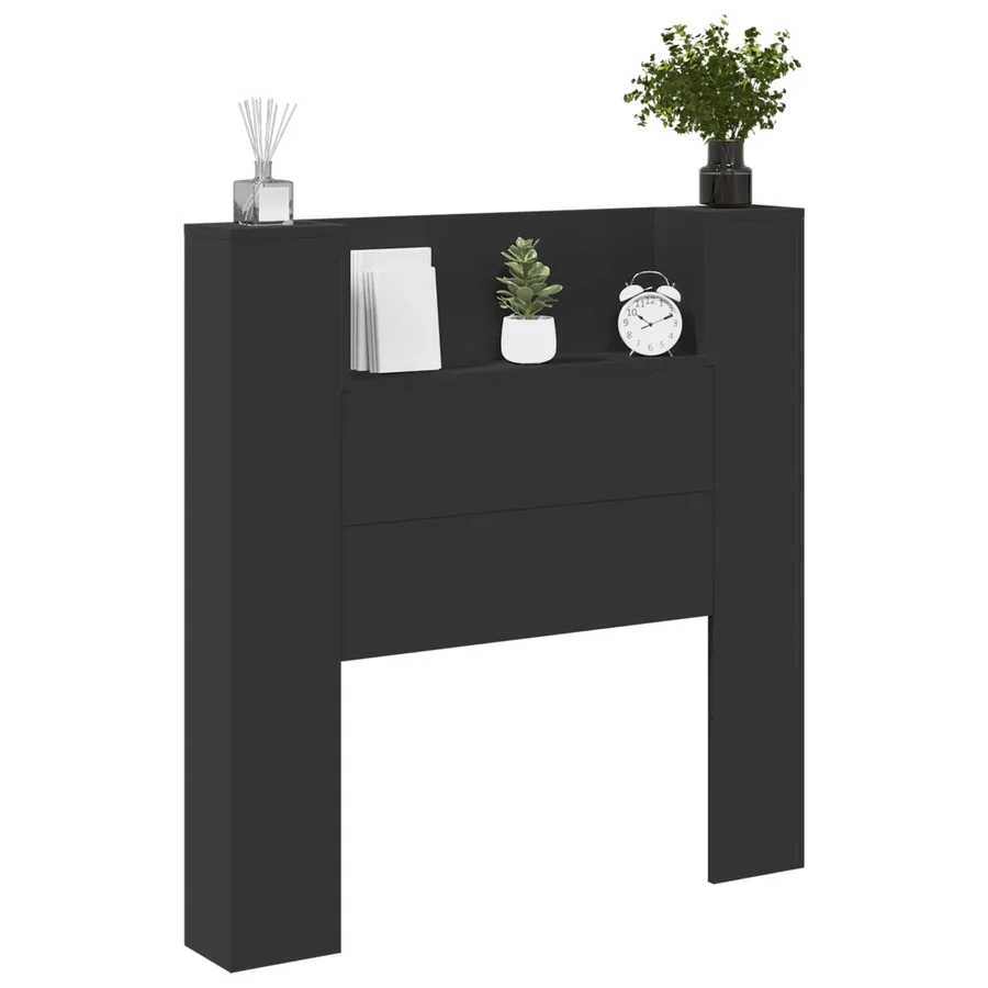 Tête de lit de rangement avec LED Noir Bois d'ingénierie - 3
