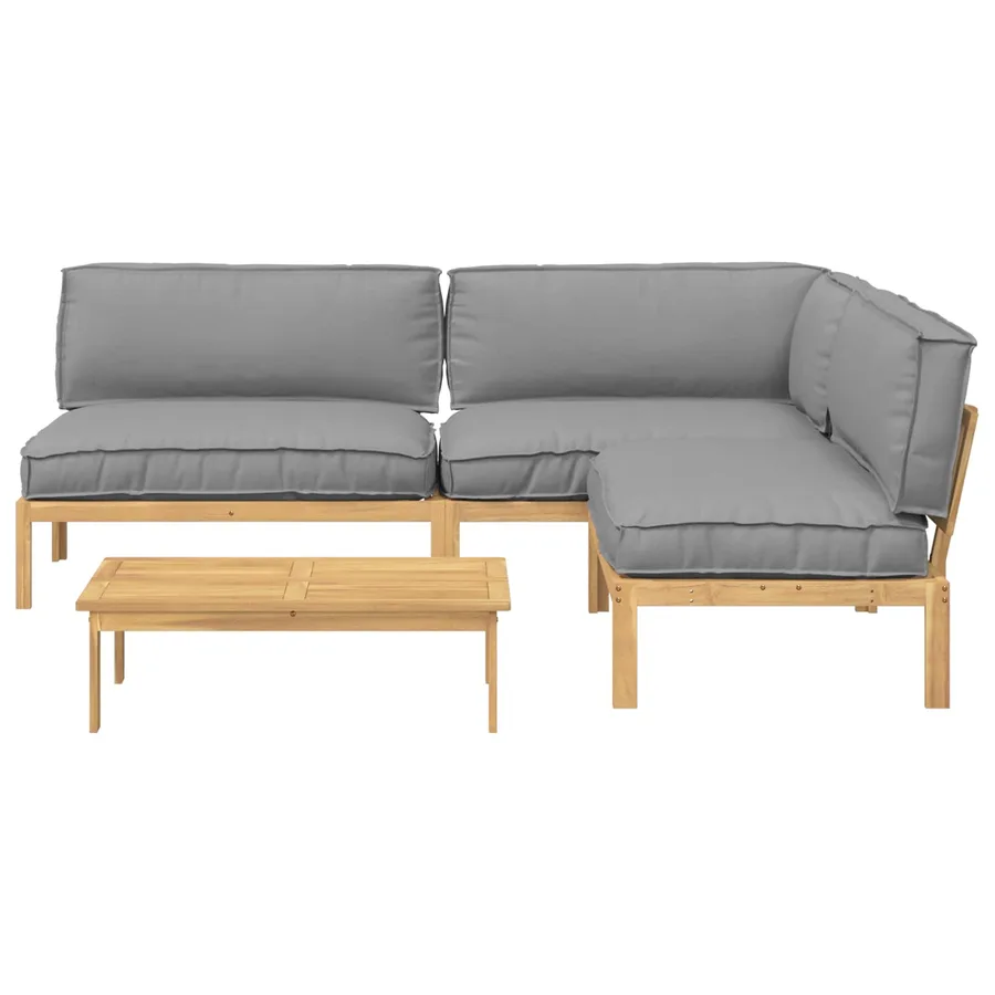 Ensemble de Canapés Uni 4 pcs Gris Bois d'Acacia Massif - 10