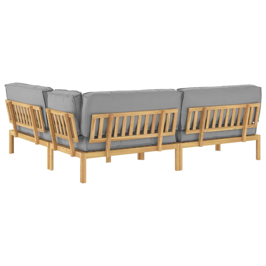 Ensemble de Canapés Uni 4 pcs Gris Bois d'Acacia Massif - 12