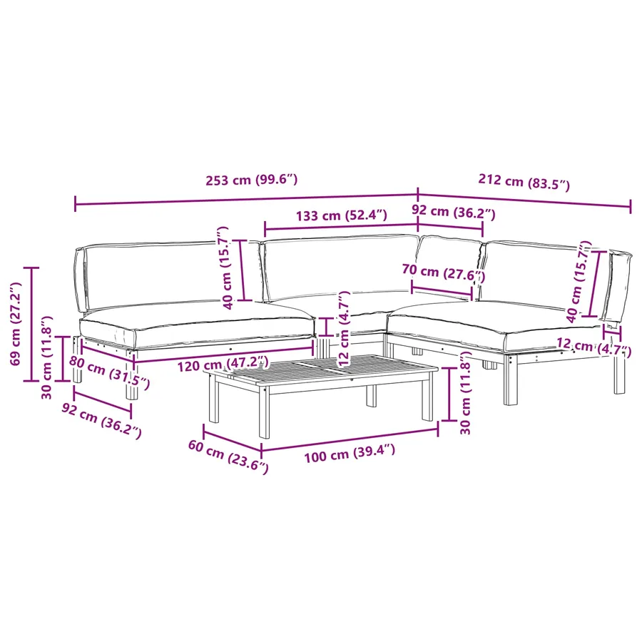 Ensemble de Canapés Uni 4 pcs Gris Bois d'Acacia Massif - 19