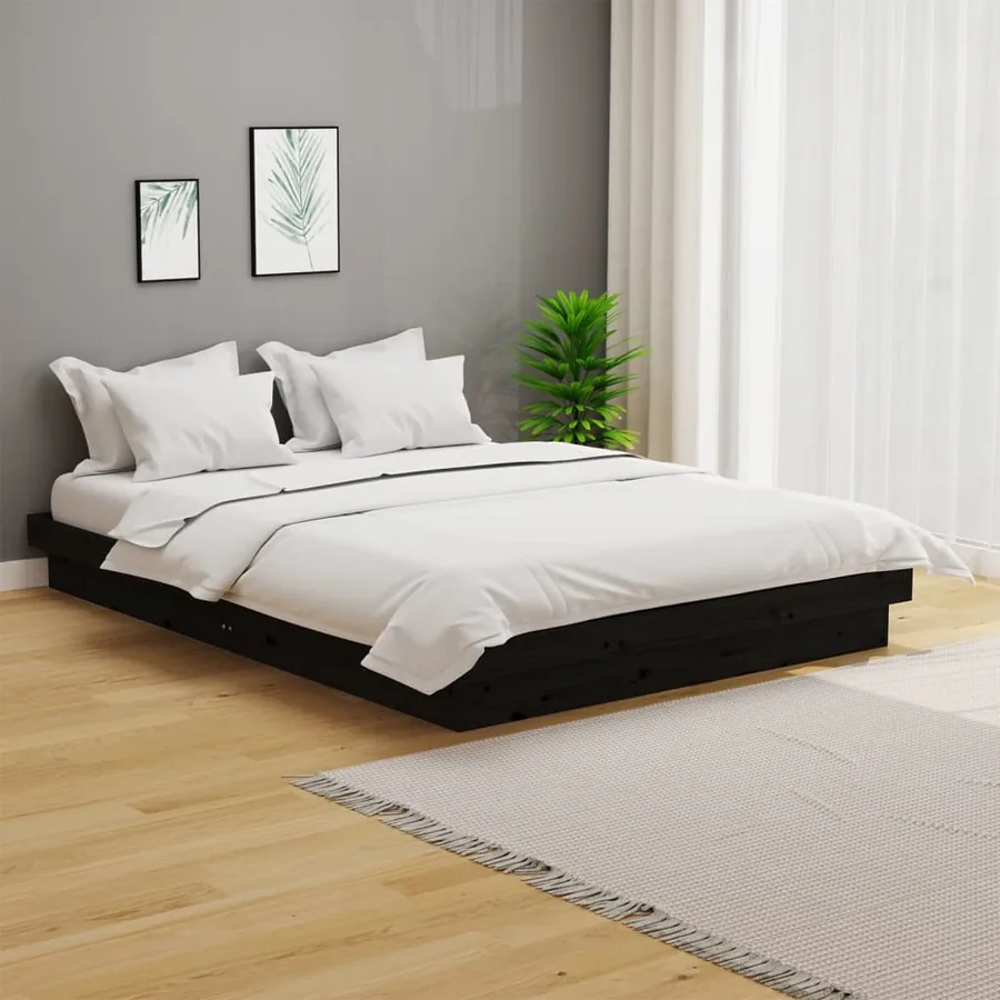 Bed frame without mattress black solid wood