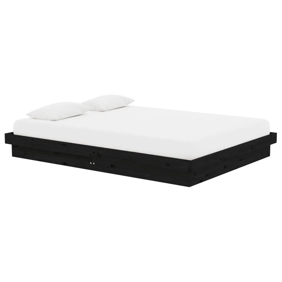 Cadre de lit sans matelas noir bois massif - 3