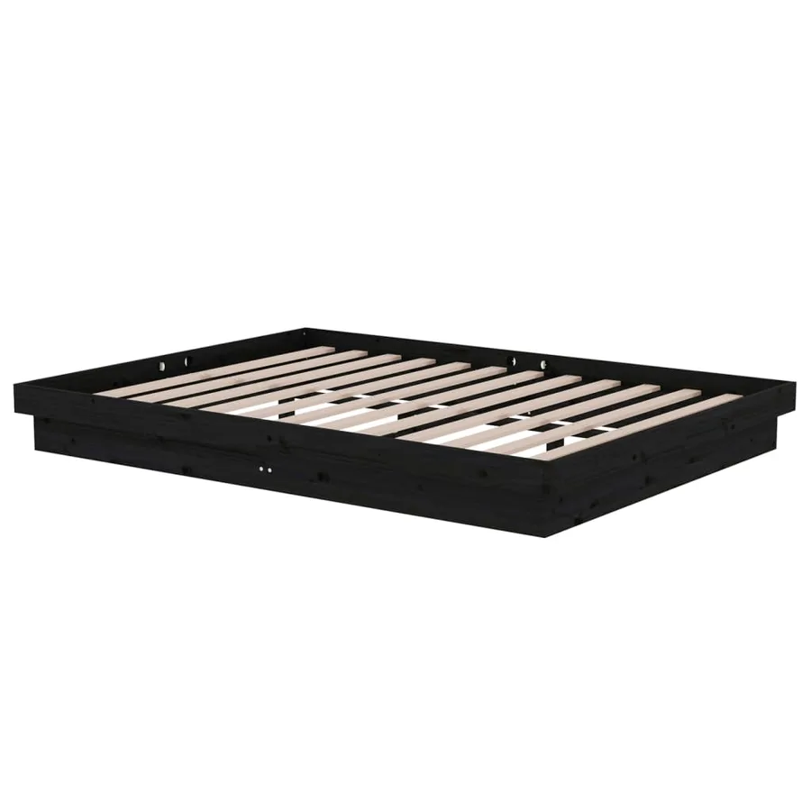 Cadre de lit sans matelas noir bois massif - 4