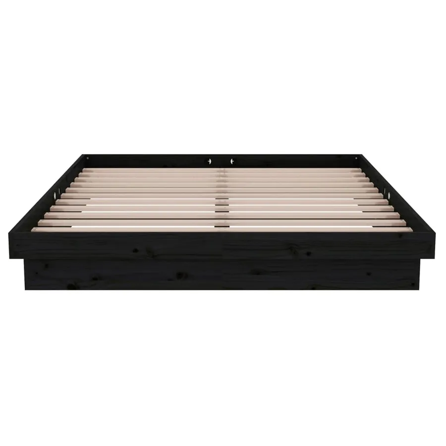 Cadre de lit sans matelas noir bois massif - 5