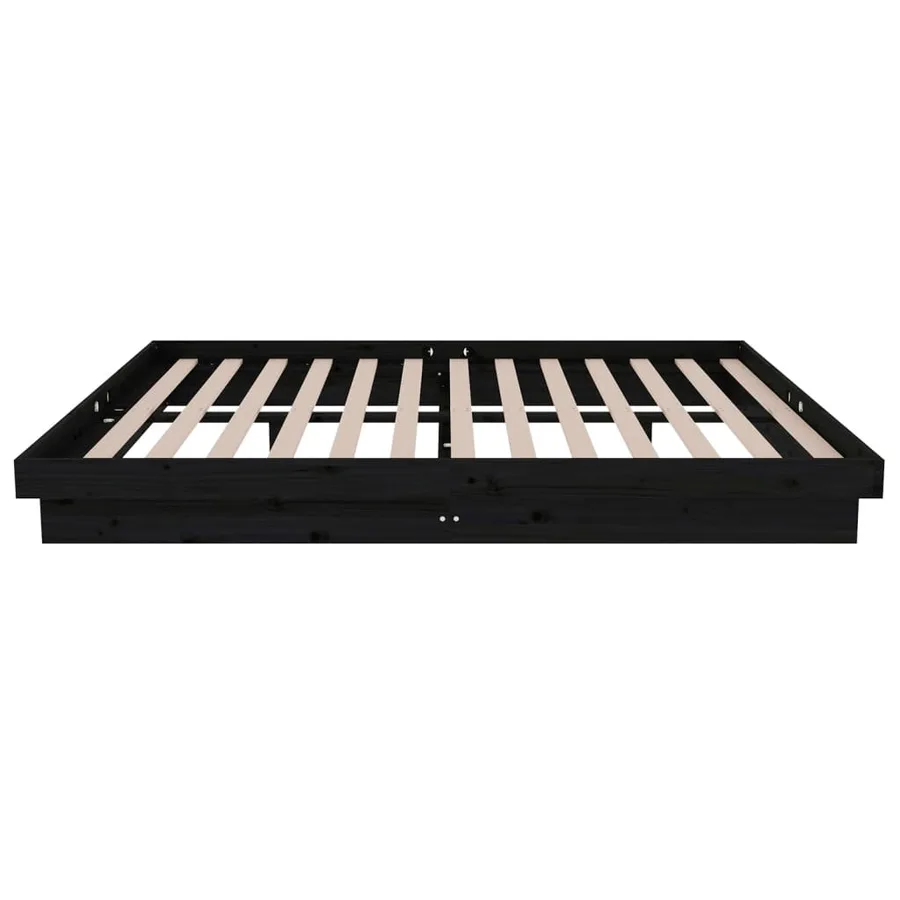Cadre de lit sans matelas noir bois massif - 6