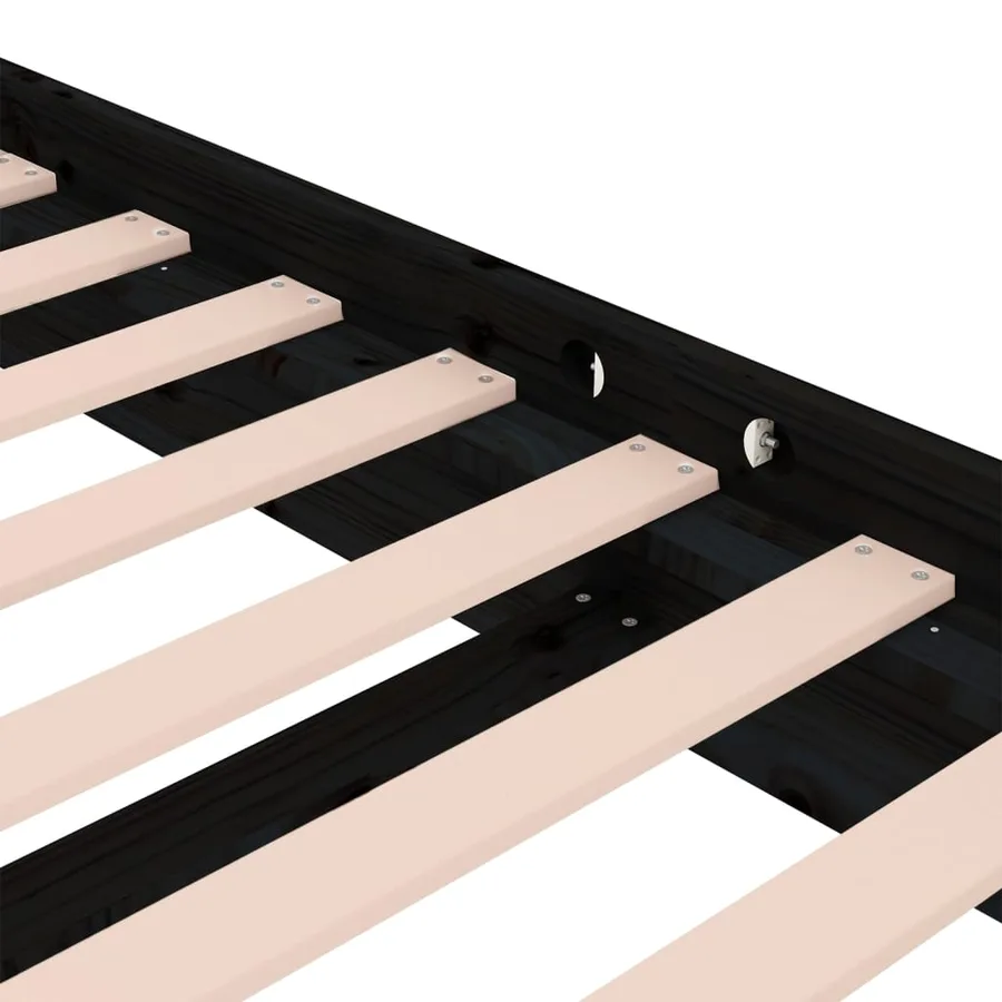 Cadre de lit sans matelas noir bois massif - 7