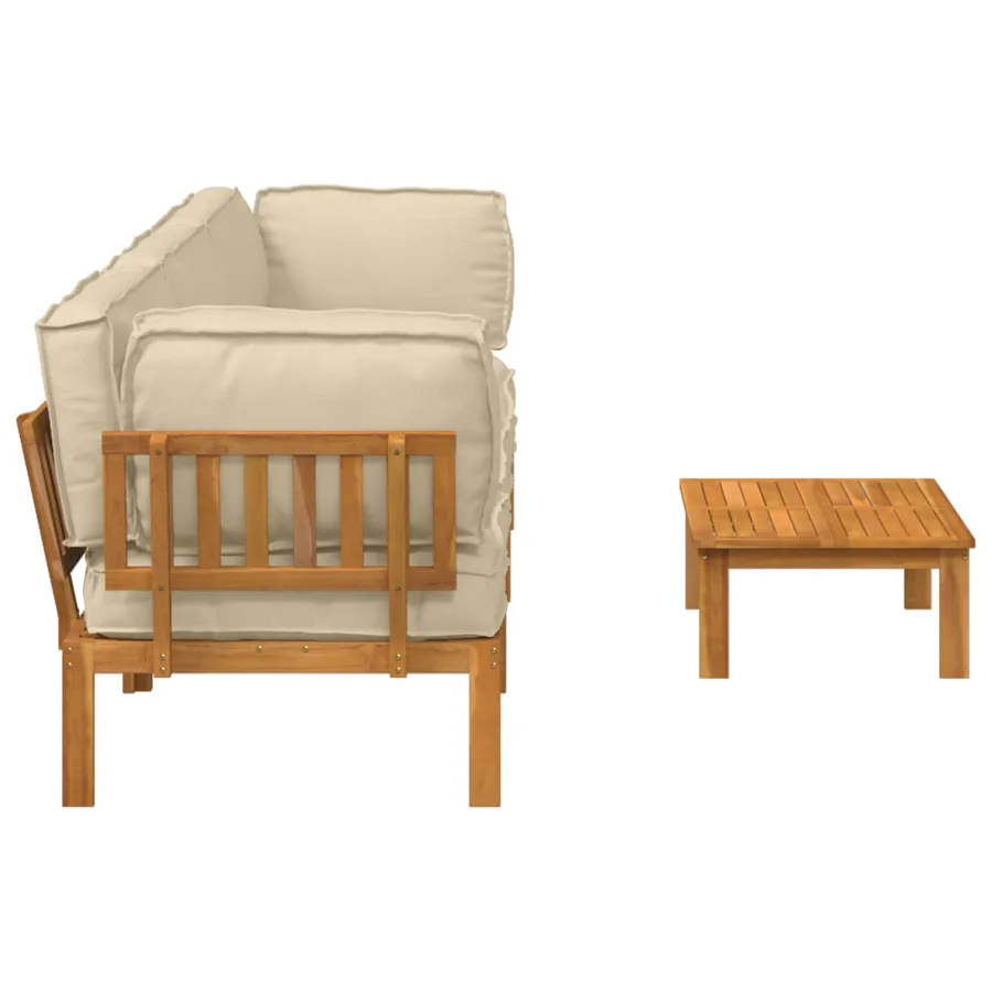 Ensemble de Canapés Uni 4 pcs Beige Bois d'Acacia Massif - 11