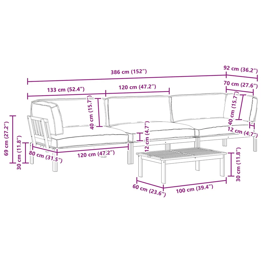 Ensemble de Canapés Uni 4 pcs Beige Bois d'Acacia Massif - 19