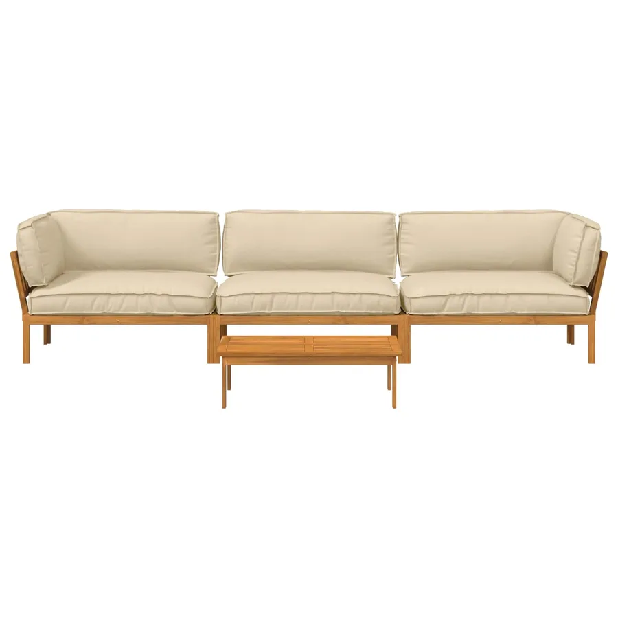 Ensemble de Canapés Uni 4 pcs Beige Bois d'Acacia Massif - 8