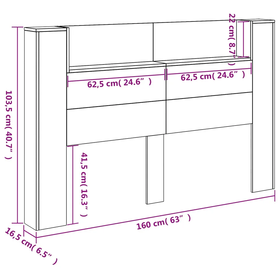 Tête de lit de rangement avec LED Chêne Sonoma - 13