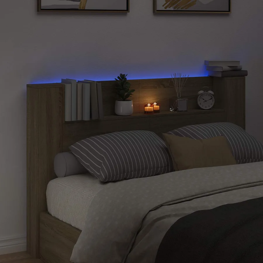 Tête de lit de rangement avec LED Chêne Sonoma - 4