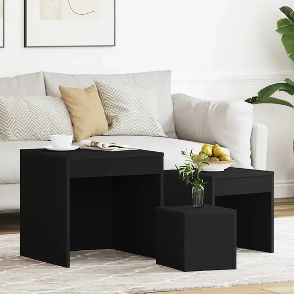 Tables gigognes 3 pcs Noir Aggloméré