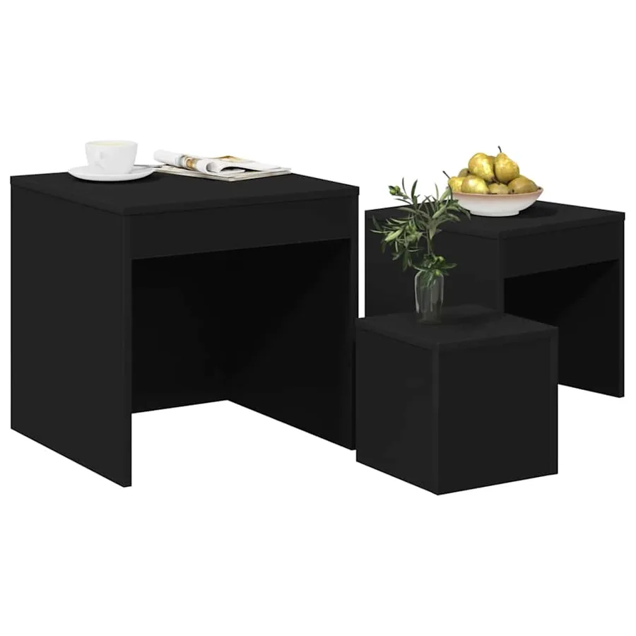 Tables gigognes 3 pcs Noir Aggloméré - 4