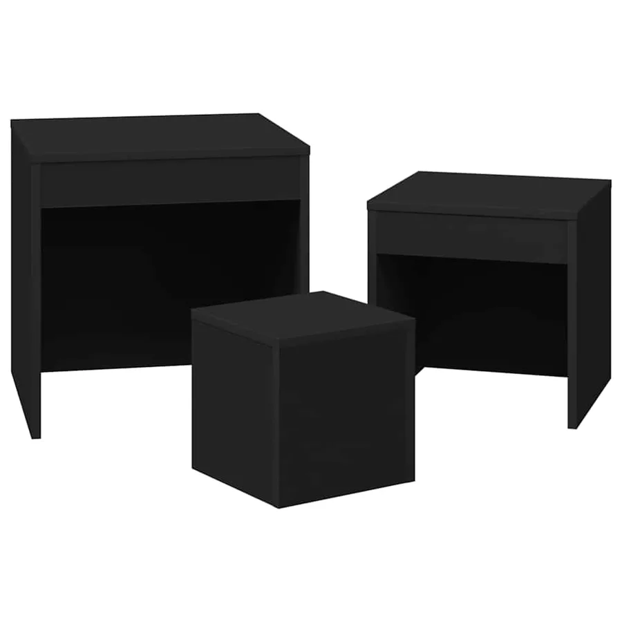 Tables gigognes 3 pcs Noir Aggloméré - 6