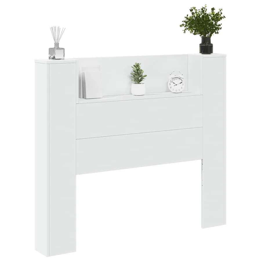 Tête de lit de rangement avec LED Blanc Bois d'ingénierie - 3