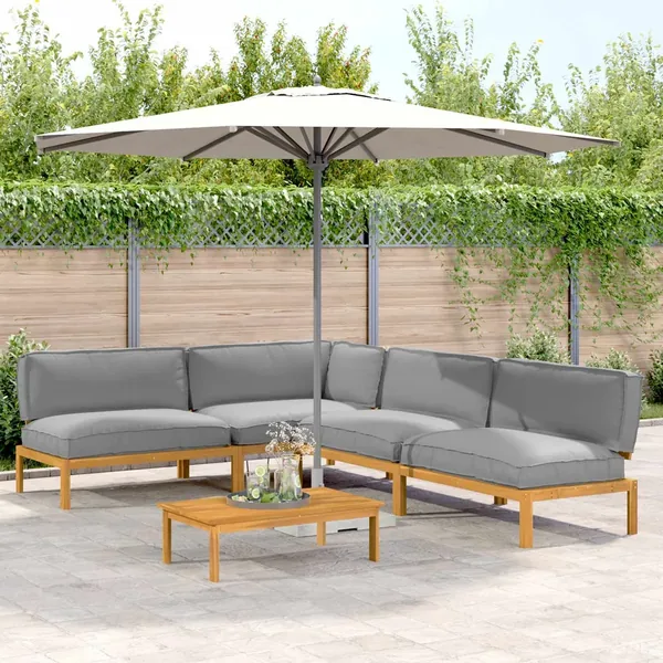Ensemble de Canapés Uni 5 pcs Gris Bois d'Acacia Massif