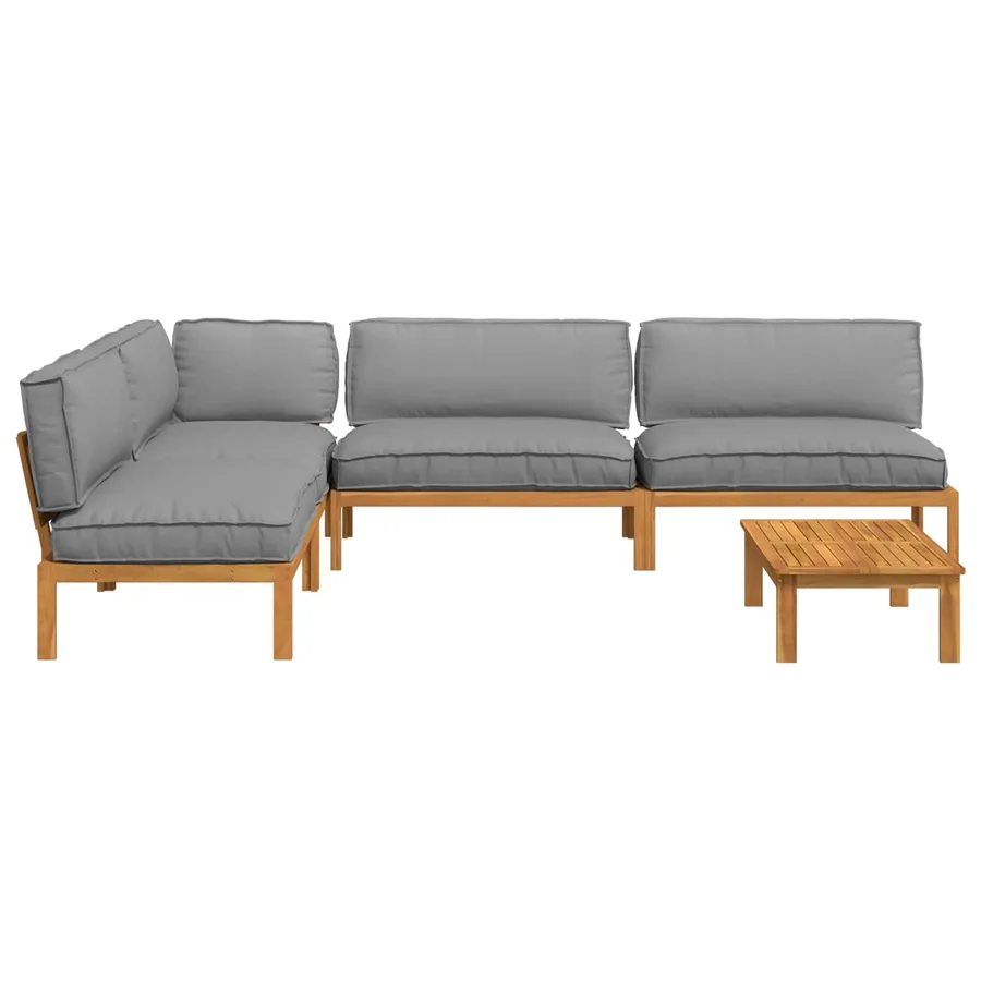 Ensemble de Canapés Uni 5 pcs Gris Bois d'Acacia Massif - 11