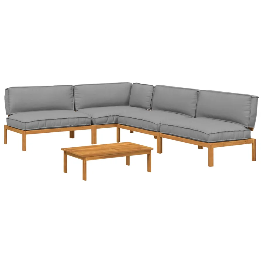 Ensemble de Canapés Uni 5 pcs Gris Bois d'Acacia Massif - 2