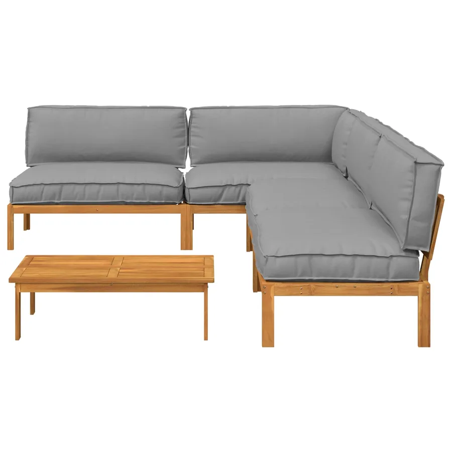 Ensemble de Canapés Uni 5 pcs Gris Bois d'Acacia Massif - 8