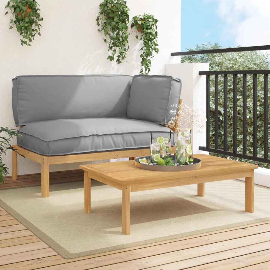Ensemble de Canapés Uni 2 pcs Gris Bois d'Acacia Massif
