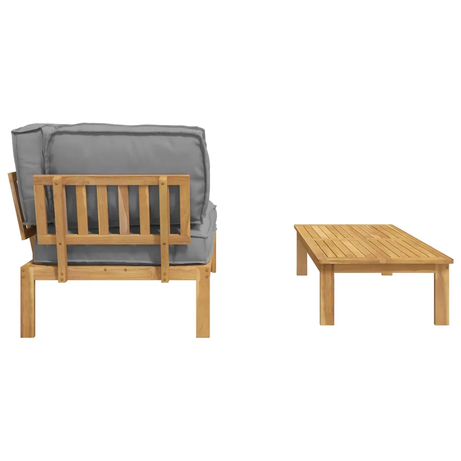 Ensemble de Canapés Uni 2 pcs Gris Bois d'Acacia Massif - 10