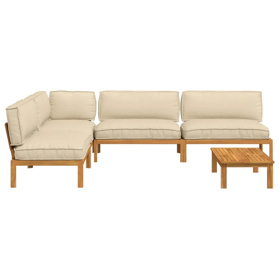 Ensemble de Canapés Uni 5 pcs Beige Bois d'Acacia Massif - 11