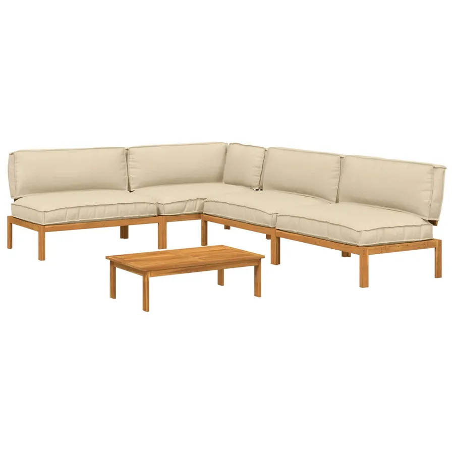 Ensemble de Canapés Uni 5 pcs Beige Bois d'Acacia Massif - 2