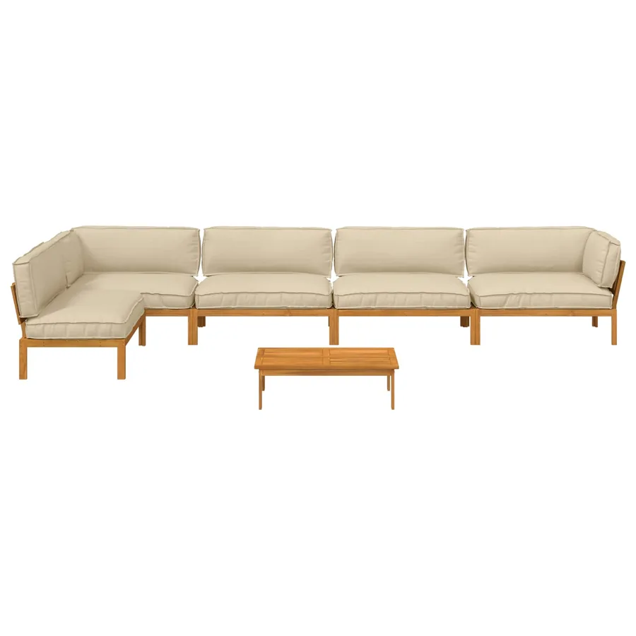 Ensemble de Canapés Uni 6 pcs Beige Bois d'Acacia Massif - 10