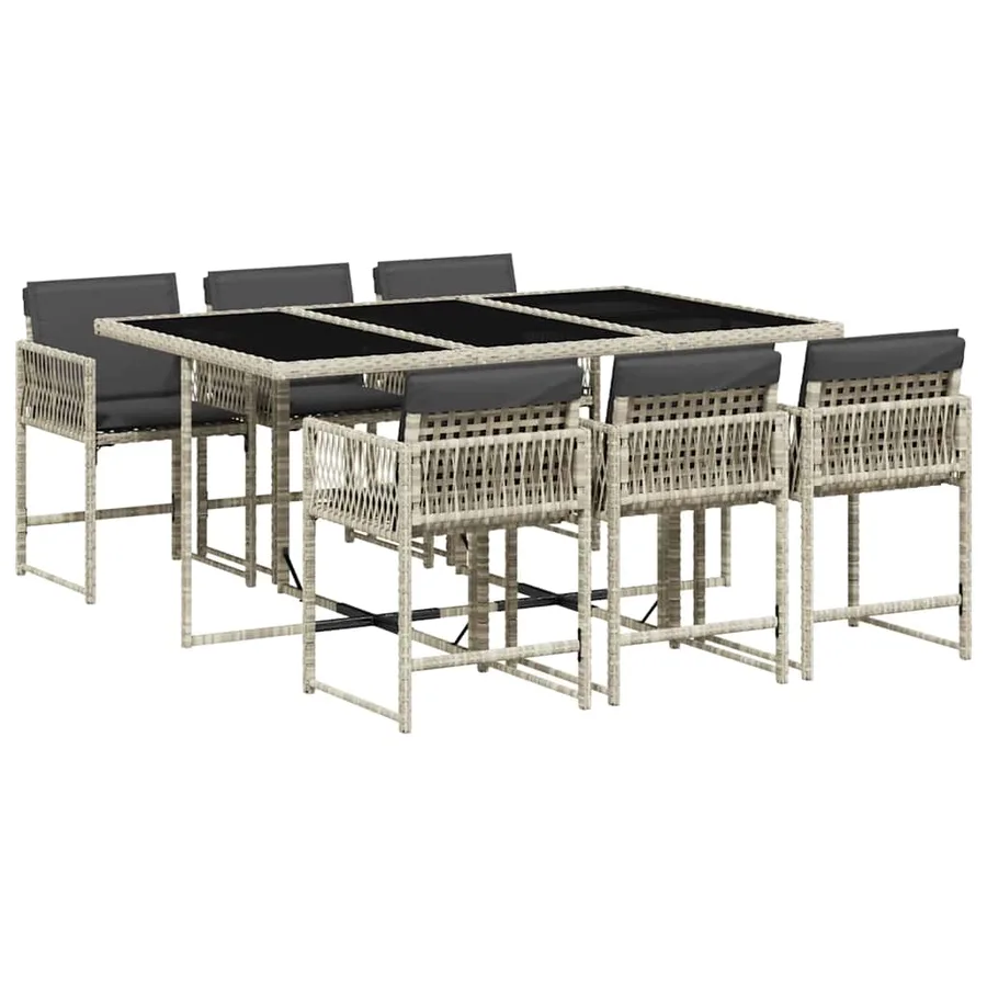 Ensemble à manger de jardin et coussins 7 pcs gris clair rotin - 2