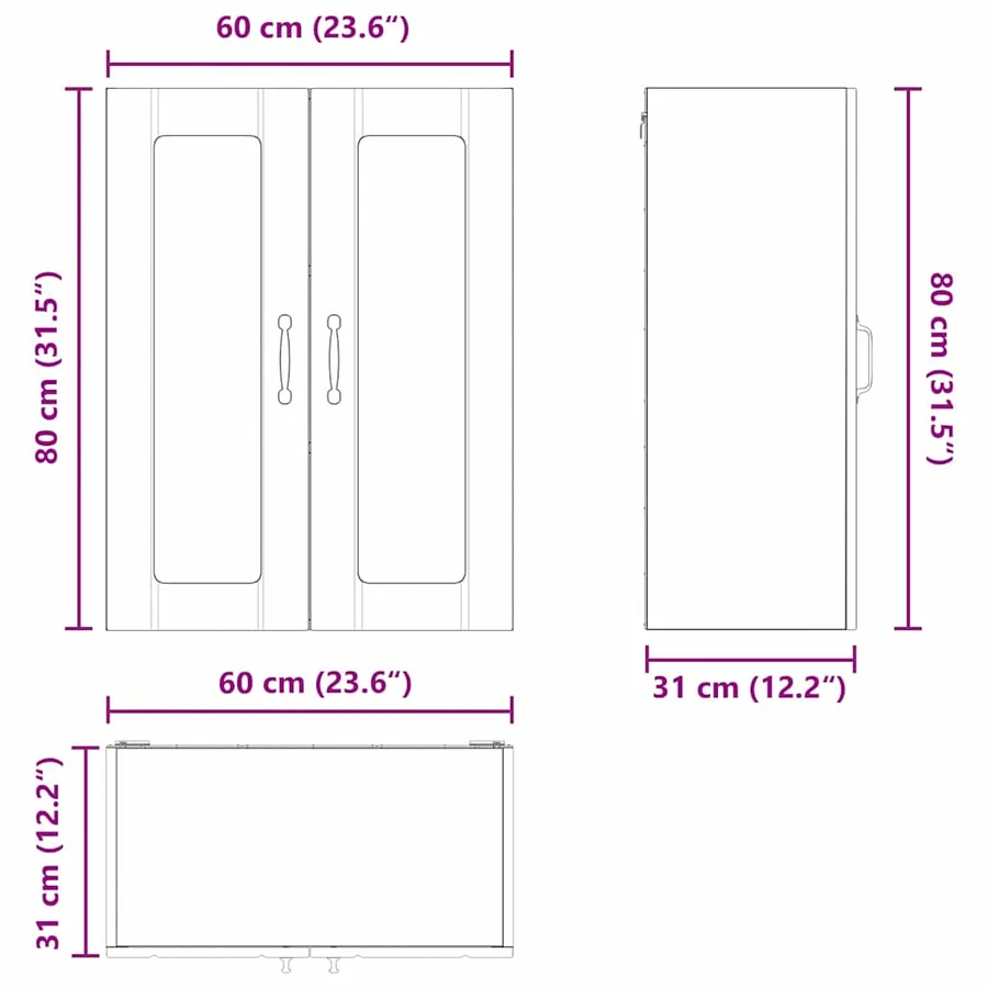 Cabinet en verre mural LUCCA Noir 60 x 31 x 80 cm - 12