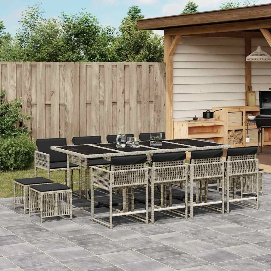 Ensemble à manger de jardin et coussins 13 pcs gris clair rotin