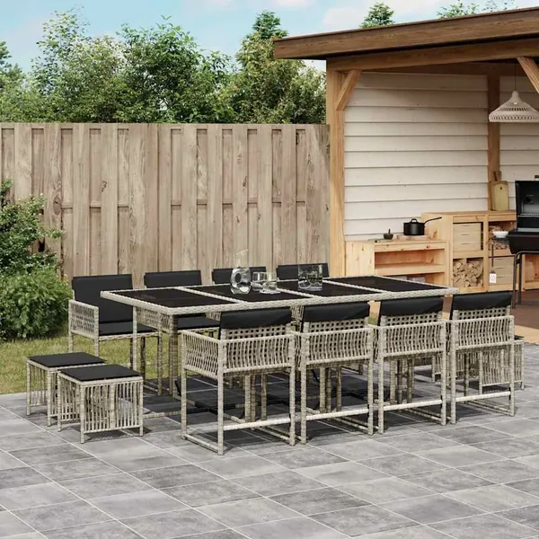 Ensemble à manger de jardin et coussins 13 pcs gris clair rotin