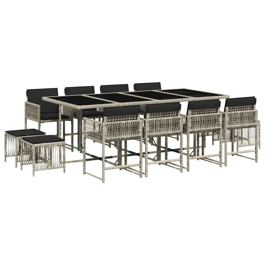 Ensemble à manger de jardin et coussins 13 pcs gris clair rotin - 2