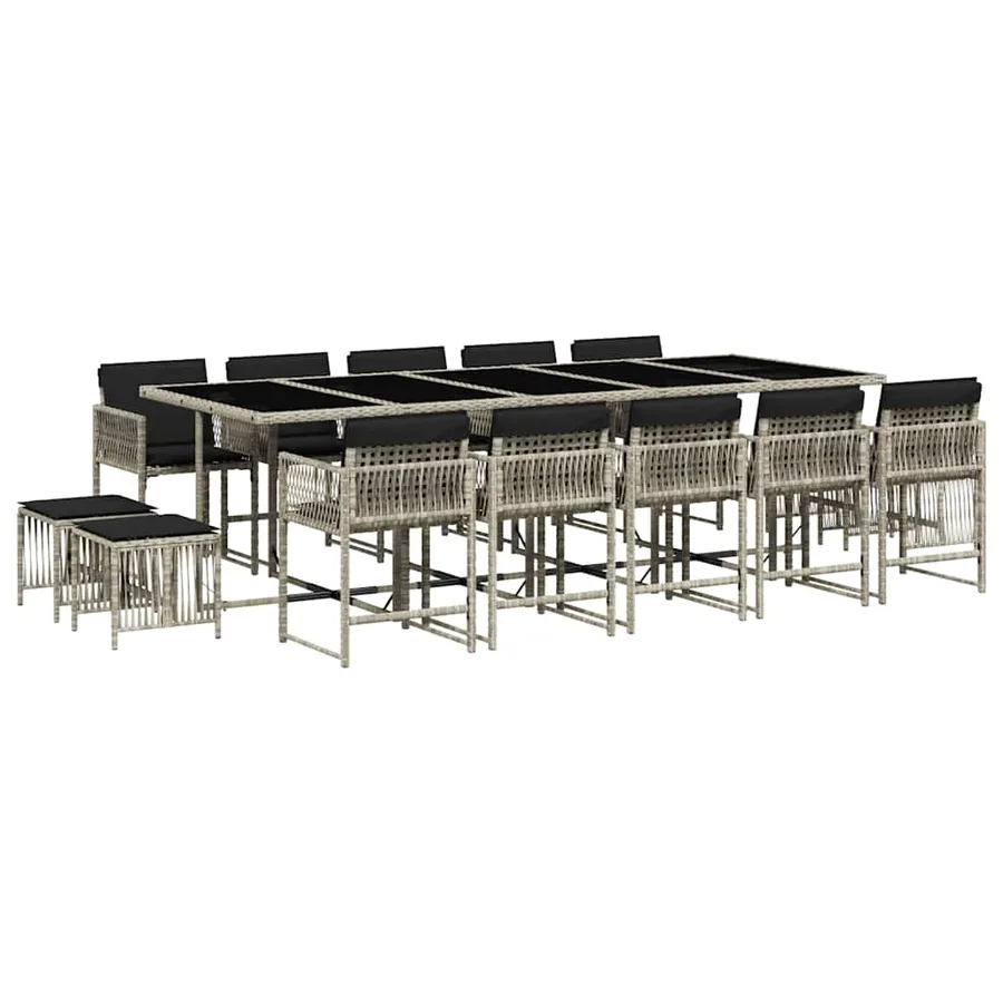 Ensemble à manger de jardin et coussins 15 pcs gris clair rotin - 2