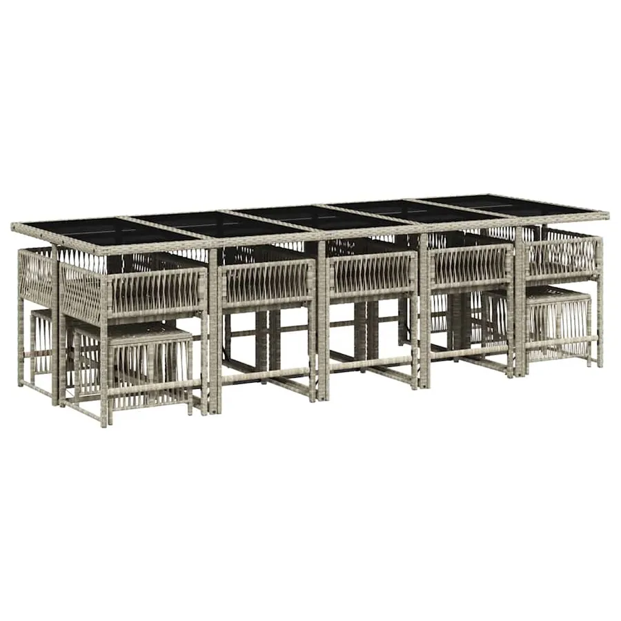 Ensemble à manger de jardin et coussins 15 pcs gris clair rotin - 3