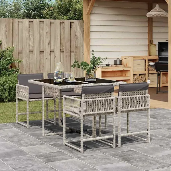 Ensemble à manger de jardin et coussins 5 pcs gris clair rotin