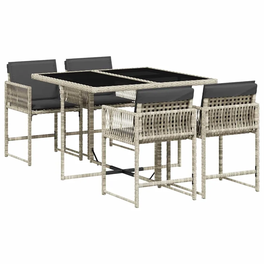 Ensemble à manger de jardin et coussins 5 pcs gris clair rotin - 2